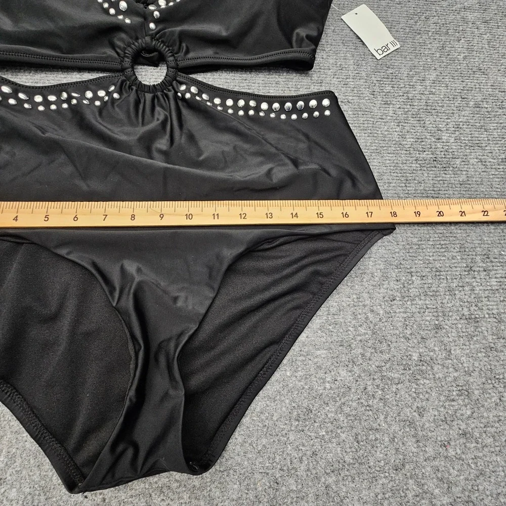 Bar III Monokini Swimsuit Womens XL Black Studded Cutout O-Ring One Piece New